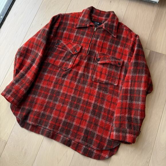 Vintage Mountaineer Shirt OS Red Wool 1/2 Zip Pullover 80s Standfast Outerwear - Picture 8 of 8